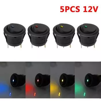 Waterproof 5Pcs/Set Car Pushbutton Switch Round Rocker Dot Switch 12V ON/OFF Luminescence Toggle Switches