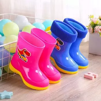 Waterproof Cartoon Rain Boots for Boys Girls Aged 8 to 11 Non-Slip Warm Rubber Shoes for Kids Comfortable Rain Footwear 36-40