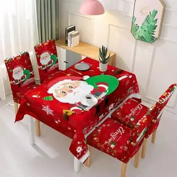 Waterproof Christmas Tablecloth And Chair Cover Elastic Santa Claus Rectangular Dinning Table Cover Cloth for Party Events Decor 140*140cm