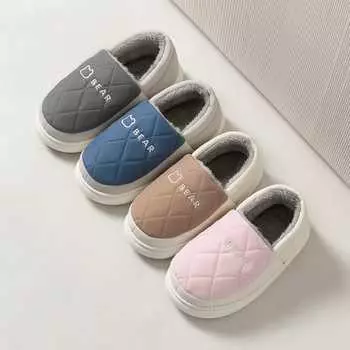 Водонепроницаемые хлопковые тапочки осень-зима женские универсальные каблуки для дома плюшевые теплые водонепроницаемые пары хлопковые туфли мужские 36-37 [Suitable for 35-36] серый