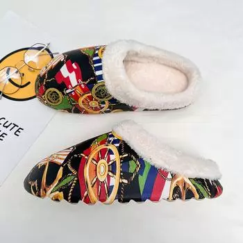 Waterproof cotton slippers women s and men s winter bags and stepping on shit feeling indoor home velvet warm thick bottom non-slip large size 36