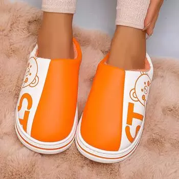 Водонепроницаемые милые домашние тапочки с медведем, женские, новые, из искусственной кожи, с мягкой подошвой, с плюшевой подкладкой, зимние туфли для женщин и пар, нескользящие тапочки на платформе 36-37 чёрный