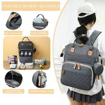 Waterproof diaper backpack-Baby essential travel handbag-Multi functional,equipped with diaper pad,stroller strap,pacifier box чёрный