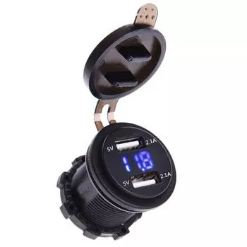 Waterproof Dual USB Charger Socket & Voltmeter for 12-24V Car Truck Motorcycle