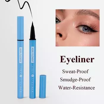 Водостойкая подводка для глаз. Не размазывается, не оставляет следов, цвет длительный. Подводка для глаз светло-голубого цвета. Черный. светло-синий
