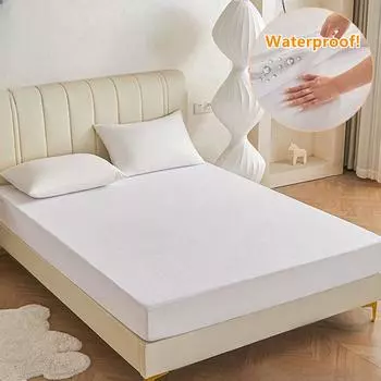 Waterproof Fitted Bed Sheet with Elastic Band Anti-slip Mattress Cover Soft Breathable Mattress Protector Queen/King/Twin/Full 90x200x30cm