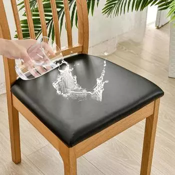 Waterproof Jacquard PU Leather Chair Seat Cushion Cover Dining Room Upholstered Anti-dirty Without Backrest Furniture Protector 45 x 50 x 8 cm