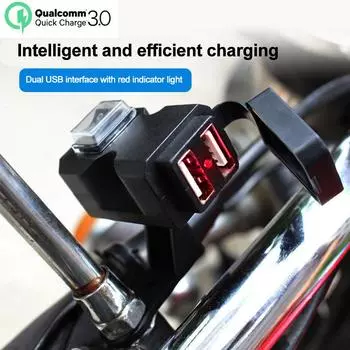 Waterproof Motorcycle Handlebar Charger QC 3.0/5V 3.1A Dual USB Port Adapter Power Adapter for Motorcycle Phone Charger