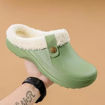 Waterproof Mule Clogs women Slippers Warm Unisex Fur Slippers House Room Slippers Trend Indoor Floor Shoes Slides For Women 35 36 черный серый