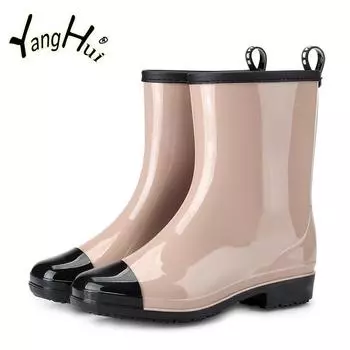 Waterproof Non-slip Wear-resistant Ankle Women s Rainboots Mixed Colors All-match Fashion Rain Shoes for Women 2024 New Spring 36 абрикосовый
