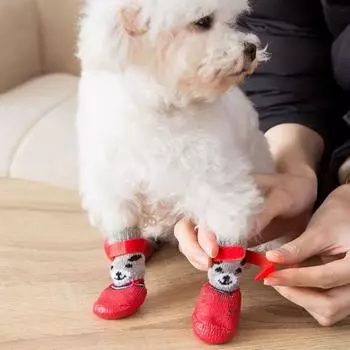 Waterproof Pet Boots Shoes Socks Rain Snow Boots with Adjustable Drawstring Cats Dogs Rubber Socks Pet Supplies Anti-Slip S красный
