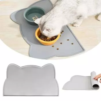 Waterproof Pet Mat Bowl Dogs Feeding & Watering Supplies Cats Things for Cats Solid Color Silicone Feeder Dish Products Home серый
