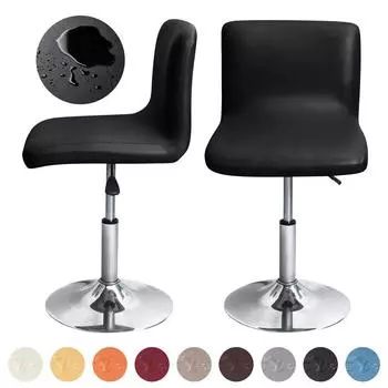 Waterproof PU Leather Bar Stool Chair Cover Solid Color Chair Slipcovers Short Back Small Size Chair Case For Home Banquet Hotel 1 Piece чёрный
