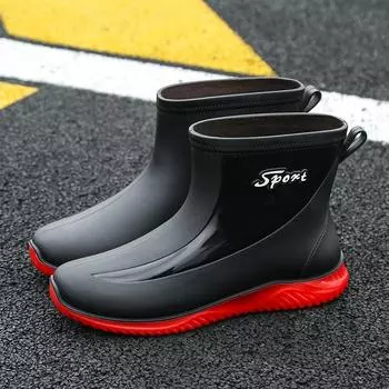 Waterproof shoes men s rain shoes fashion short tube thickened warm rubber shoes work non-slip short rain shoes fashion 39 красный