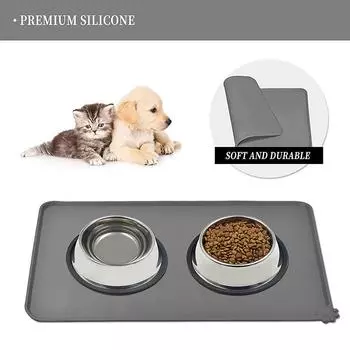 Waterproof Silicone Pet Placemat - Keep Your Cat Or Dog s Food & Water In Place серый