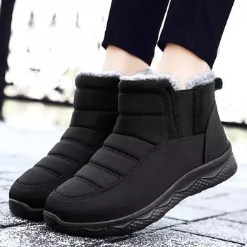 Waterproof Snow Boots for Women New Non-Slip Thicked Plush Winter Ankle Boots Woman Slip-On Flat Heel Warm Cotton Botas Mujer 36 чёрный