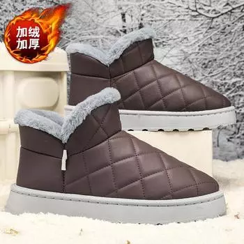 Waterproof snow boots men s cotton shoes winter warm piled thickened bread shoes medium boots non-slip fluffy cotton boots 40 чёрный