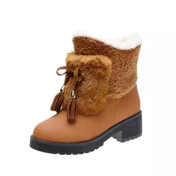 Waterproof Super Warm Women Winter Snow Boots Plush Fur Fashion Ladies Casual Flat Boots Lace Up Solid Women Boots 5 чёрный