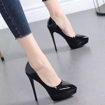Waterproof table high heels female sexy nude 12cm thin heel temperament versatile super high heel pointed women light mouth single shoes 34