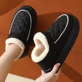 Waterproof Thick Plush Snow Boots Women Pu Leather Non-Slip Winter Ankle Boots Woman Comfort Soft Sole Warm Cotton Padded Shoes 36-37 чёрный