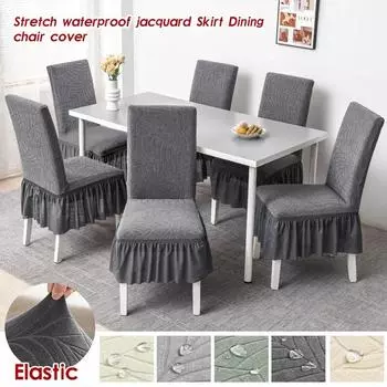 Waterproof Thicken Chair Cover with Skirt Spandex Stretch Chair Covers for Dining Room Kitchen Banquet Home Decor Seat Slipcover 1piece