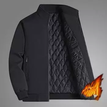 Водонепроницаемая теплая деловая однотонная зимняя мужская повседневная куртка с воротником-стойкой большого размера 8XL чёрный