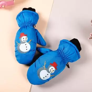 Waterproof Winter Kids Ski Mittens Aged 2 To 5 Years Winter Cartoon Sports Mittens Outdoor Sports blue snow man