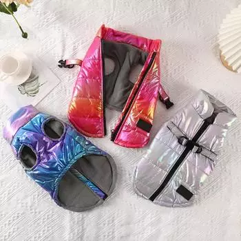 Waterproof Winter Warm Dog Jacket Gradient Dog Vest Fleece Jacket with Harness Dog Clothes for Small Medium Dogs Zip Up Vest M