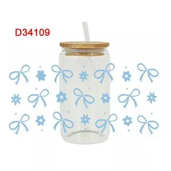 Waterproof Wrap Stickers Clear Pink Bow Decals Creativity Water Bottles Sticke For 16Oz Glass Cup 1