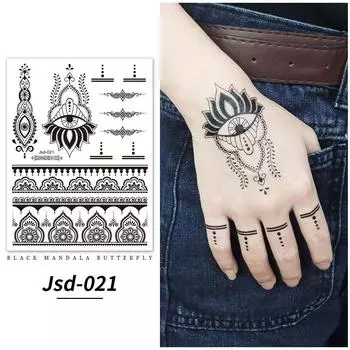 Waterprrof Черные Татуировки Хной Татуировки Мандала Цветы Временные Татуировки