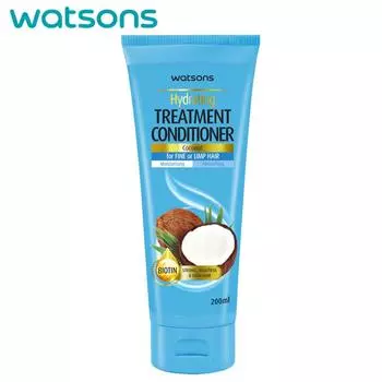 Watsons Hydrating Coconut Treatment Conditioner, для тонких и ослабленных волос, увлажняющий и питательный, биотин, укрепляющий, красивые и густые волосы 200 мл. 200 ml.