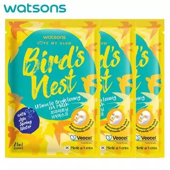 Watsons Love My Glow Bird s Nest Ultimate осветляющая маска HA с родниковой водой Чеджу, дерматологически протестировано, 21 мл. x 3 шт. - Лист-маска 21 ml. x 3 pcs