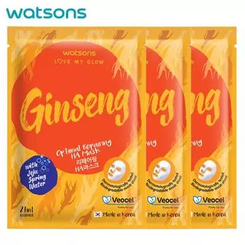 Watsons Love My Glow Ginseng Optimal Repairing HA Mask с родниковой водой Чеджу, дерматологически протестировано, 21 мл. x 3 шт. - Тканевая маска, маска для лица 21 ml. x 3 pcs