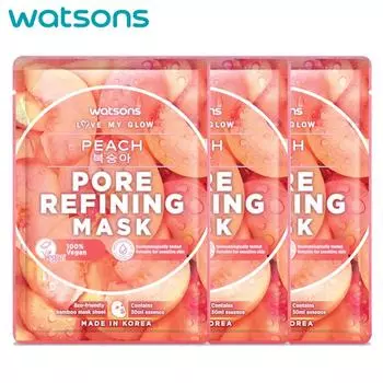 Watsons Love My Glow Персиковая маска, сужающая поры, 100% веганская, дерматологически протестировано, 30 мл. x 3 шт. - Маска для лица, Тканевая маска 30 ml. x 3 pcs