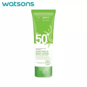 Watsons Love My Skin Солнцезащитный крем с очень высокой степенью защиты Алоэ для лица и тела SPF50+ PA++++, UVA/UVB/Blue Light/IR Ray, Reef Safe, 100 мл. 100 ml.