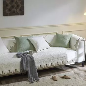 Wave Edge Quilted Embroidered Cotton Sofa Cushion for All Seasons Heavyweight High-end Living Room Non-slip Sofa Cover Cover 70*70cm
