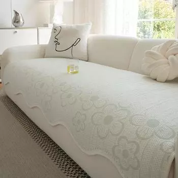 Wave Edge Special-Shaped Summer Sofa Cushion Fabric Non-Slip Ice Silk Cool Feeling Straight Row Four Seasons Universal Sofa Mat Cushion Summer Flower Green 70 * 70cm