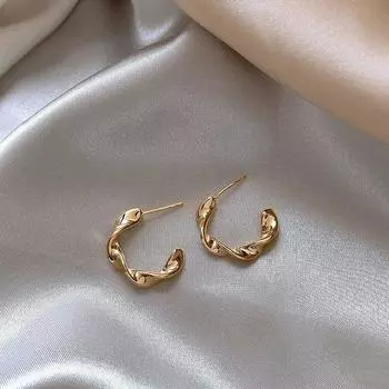 Wave Metal Women s Niche Design Unique Earrings Gold Asymmetrical Wave Stud Earrings