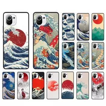 Wave Moon Art Japanese Crane Phone Case for Xiaomi 12 Mi 10T 11T 11 Pro 10 10T 11 lite 10pro 11Ultra Poco X3 Pro Poco F3 M3 Xiaomi Mi 10 Pro 5G