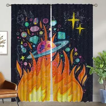 Wave Sun Curtains Child Room Partition Shades Home Interior Curtains 2 Pieces Halloween Decoration Curtain for Room 2 Panel W50xH70cmx2pcs-CL