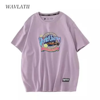 WAVLATII новые женские модные футболки с принтом фиолетовые хлопковые повседневные футболки с короткими рукавами для женщин уличная одежда летние топы WT2229 S
