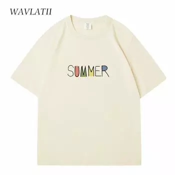 WAVLATII женские новые летние милые принтованные футболки женские бежевые мягкие хлопковые повседневные футболки женские белые модные топы с коротким рукавом WT2331 S