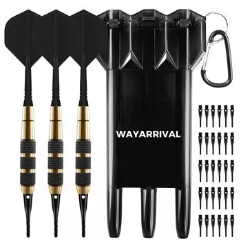 WAYARRIVAL Soft Darts Professional Grade with Super Strong Suction Tips 30 and Shockproof Case Set, 3-Piece Set, 18g, [Soft Darts/Beginner Grade] & чёрный