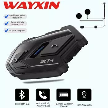 WAYXIN KT-1 Гарнитура для мотоциклетного шлема Bluetooth 5,0 Мото Беспроводная гарнитура Hands-Free Коммуникационная система Водонепроницаемая мотоциклетная гарнитура
