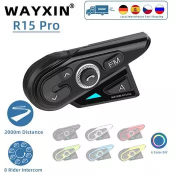 WAYXIN R15 Pro, гарнитура для шлема, 8 гонщиков, мотоциклетный домофон, универсальное сопряжение, FM-радио, домофон, система связи, водонепроницаемая