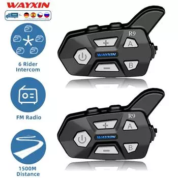 WAYXIN R9 Мотоциклетные гарнитуры для интерком-шлема 6 Rider, BT5.0 Interphone, Intercomunicador Moto, водонепроницаемое FM-радио