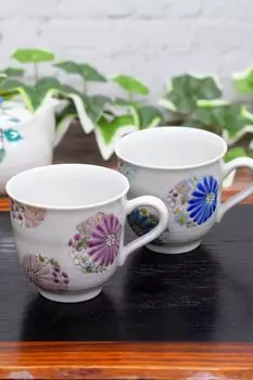 Waza no Kura Стильный набор пар кружек Kutani Ware Hana Pottery Столовая посуда класса люкс, сделано в Японии