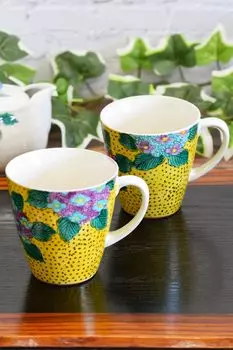 Waza no Kura Стильный набор пар кружек Kutani Ware Керамика с гортензией Роскошная брендовая посуда Сделано в Японии жёлтый