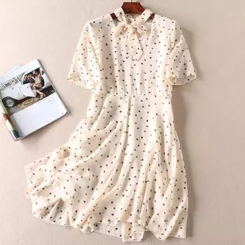 Wc3176 Гладкая шифоновая юбка А-силуэта прилегающего кроя, с короткими рукавами Beige S