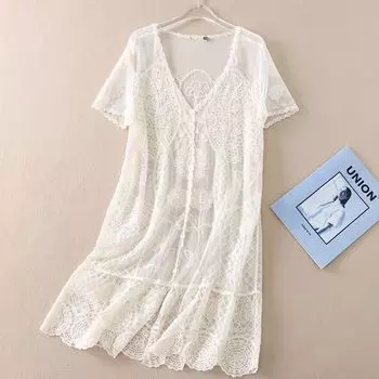 Wc3beautiful Блузка с короткими рукавами и мечтательным кружевом Beige White S